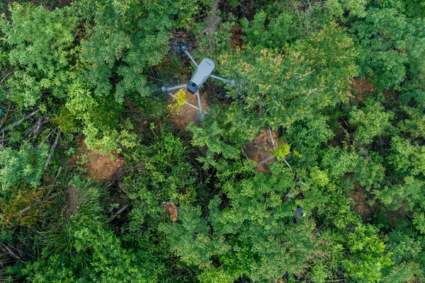 Drone Volador Tomando Fotos Del Paisaje Bosque —  Fotos de Stock