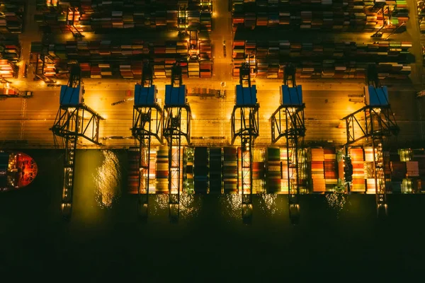 Aerial View Container Terminal Night — Stock Photo, Image