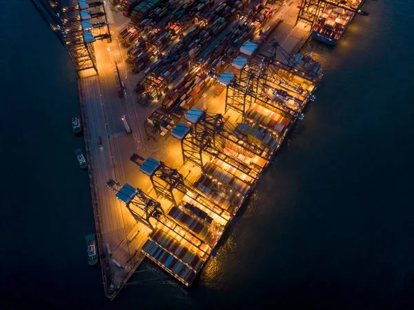Aerial View Container Terminal Night — Stock Photo, Image