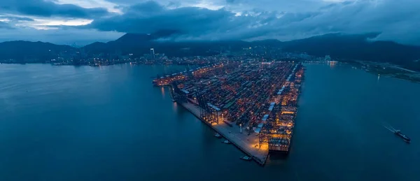 Aerial View Container Terminal Night — Stock Photo, Image