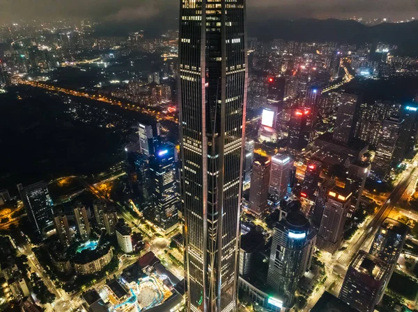 Widok Lotu Pinga Centrum Finansowe Nocy Shenzhen Chiny — Zdjęcie stockowe