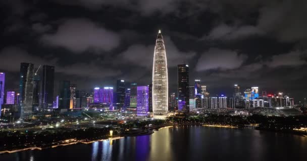 Vacker Stadsbild Den Moderna Natten Staden — Stockvideo
