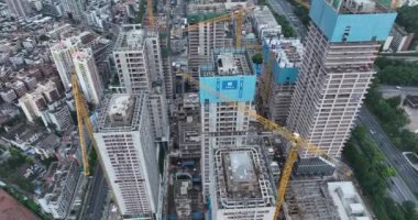Shenzhen, Çin 'deki inşaat alanının havadan görünüşü