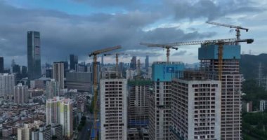 Shenzhen, Çin 'deki inşaat alanının havadan görünüşü