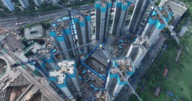 Shenzhen, Çin 'deki inşaat alanının havadan görünüşü