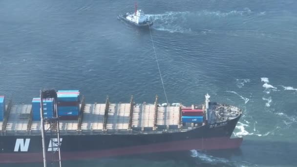 Aerial View Sea Freight Ship Sailing Shenzhen City China — Video