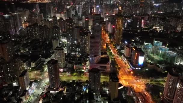 Letecký Pohled Moderní Asijské Město Večerních Hodinách — Stock video