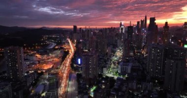 aerial view of the modern asian city in the the evening