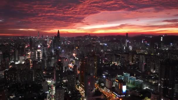 Aerial View Modern Asian City Evening — ストック動画