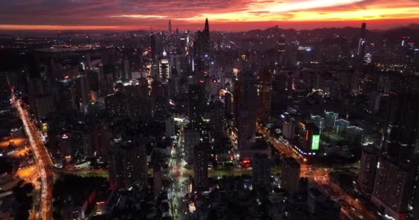 Aerial View Modern Asian City Evening — Wideo stockowe