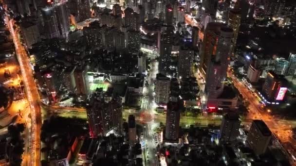 Letecký Pohled Moderní Asijské Město Večerních Hodinách — Stock video