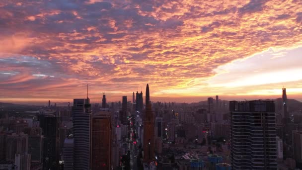 Aerial View Modern Asian City Evening — Vídeos de Stock