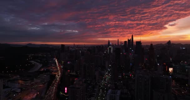 Aerial View Modern Asian City Evening — Wideo stockowe