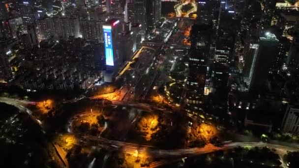 Aerial View Modern Asian City Evening — Αρχείο Βίντεο