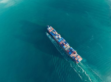 Aerial view of sea freight ship sailing in Shenzhen city, China