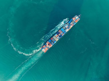 Aerial view of sea freight ship sailing in Shenzhen city, China