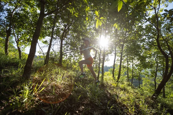 Woman Runner Running Forest Trai — стоковое фото