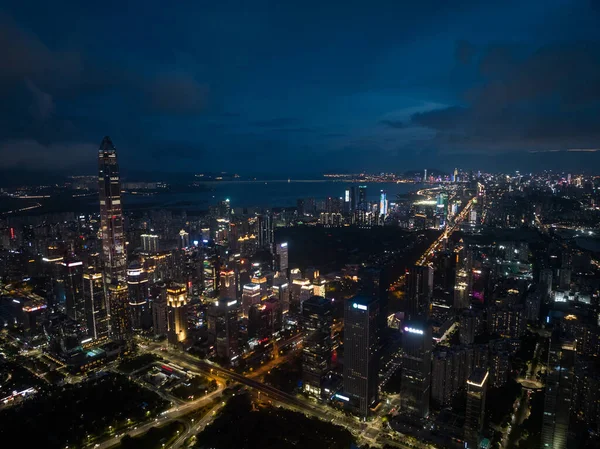 Veduta Aerea Del Paesaggio Notte Nella Città Shenzhen Cina — Foto Stock