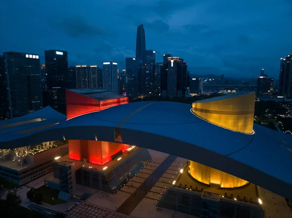 Aerial View Night Cityscape Shenzhen City China — Foto Stock