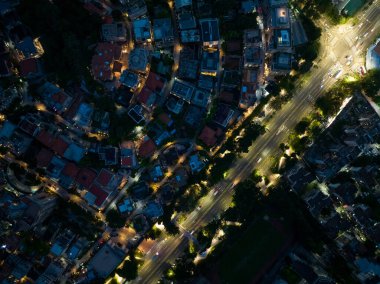 Shenzhen ,China - Circa 2022: Aerial view of beautiful night landscape in downtown of shenzhen city, China