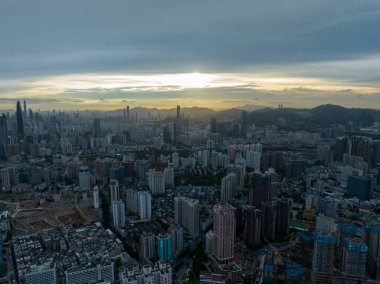 Shenzhen ,China - Circa 2022: Aerial view of beautiful landscape in downtown of shenzhen city, China