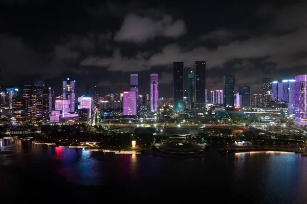 Vista Aérea Del Paisaje Por Noche Ciudad Shenzhen China — Foto de Stock