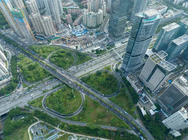 Aerial View Landscape Rush Hour Traffic Downtown Shenzhen City China — Stock Photo, Image