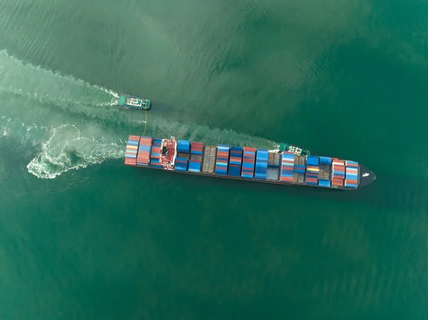 Aerial view of sea freight ship sailing in Shenzhen city, China