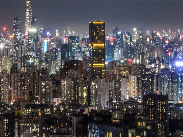 Vue Aérienne Paysage Nuit Dans Ville Shenzhen Chine — Photo