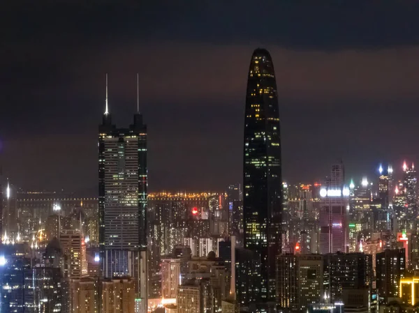 Shenzhen China Circa 2022 Aerial View Beautiful Night Landscape Downtown — 图库照片