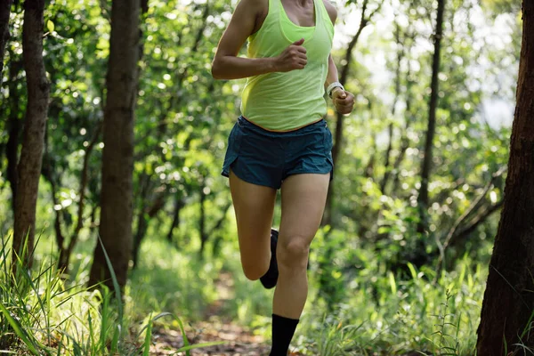 Fitness Woman Trail Runner Running Summer Forest Trail — Stockfoto