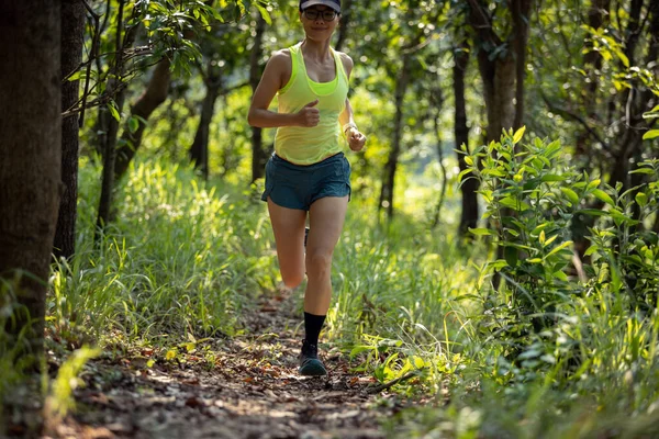 Fitness Woman Trail Runner Running Summer Forest Trail — 스톡 사진