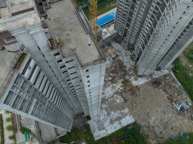 Çin 'deki çok katlı apartman inşaatının havadan görüntüsü