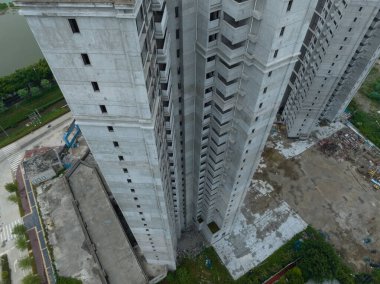 Çin 'deki çok katlı apartman inşaatının havadan görüntüsü