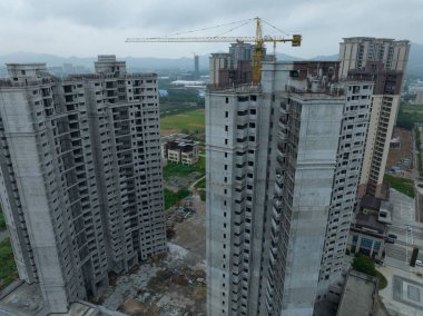 Çin 'deki çok katlı apartman inşaatının havadan görüntüsü