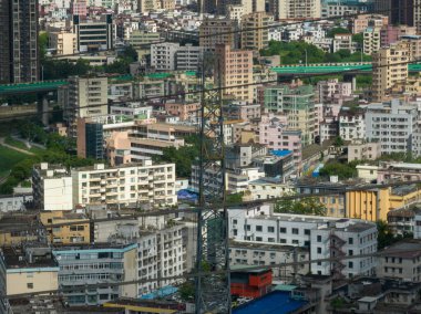 Aerial view of  Electricity network on cloudy background