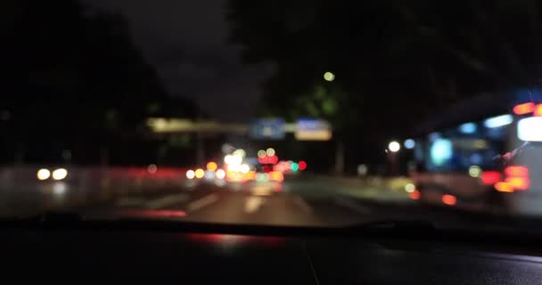 Woman Driving Car City Road Night — Vídeo de Stock