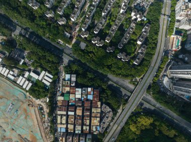 Shenzhen şehrindeki inşaat alanının havadan görünüşü, Çin
