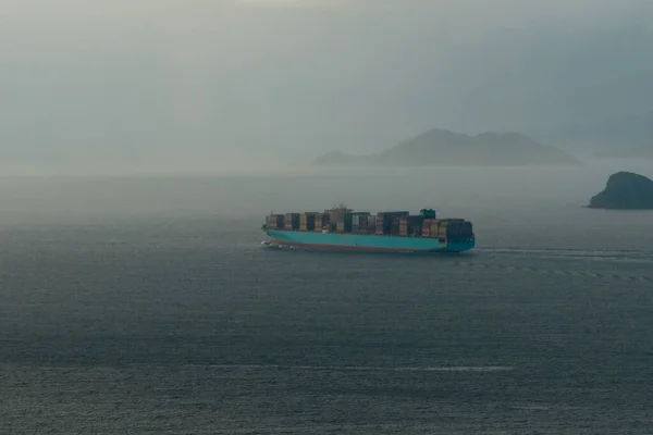 Aerial view of sea freight ship sailing in Shenzhen city, China