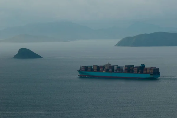 Aerial View Sea Freight Ship Sailing Shenzhen City China — Stok fotoğraf