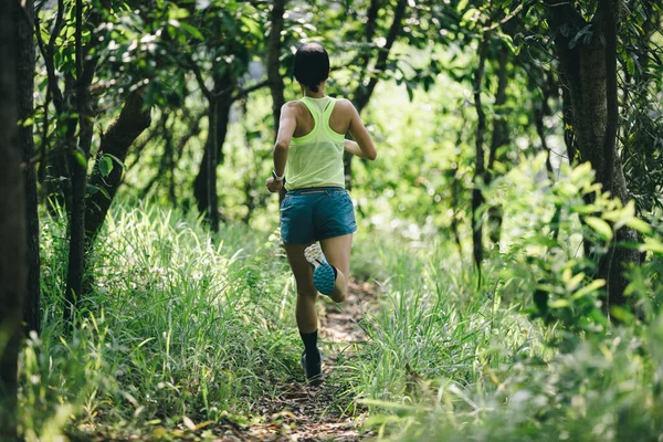 Fitness Woman Trail Runner Running Summer Forest Trail — Stockfoto