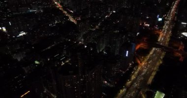aerial view of the modern asian city in the the evening