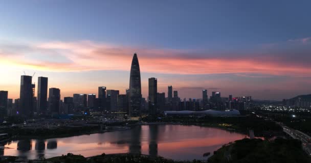 Vista Nocturna Del Horizonte Ciudad Shenzhen China — Vídeos de Stock