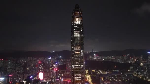 Vista Aérea Nocturna Del Paisaje Ciudad Shenzhen China — Vídeos de Stock