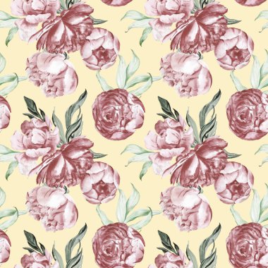 Kumaş için sulu boya, pembe, çiçeksiz desen. Suluboya şakayık desenleri giysi, bebek odası, duvar kağıdı, ambalaj kağıdı, ev dekorasyonu için çiçek arkaplanı tekrarlar