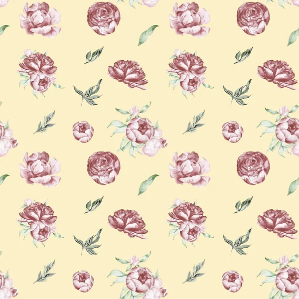 Watercolor Dusty Pink Floral Seamless Pattern Fabric Watercolor Peonies Pattern — Stock Photo, Image