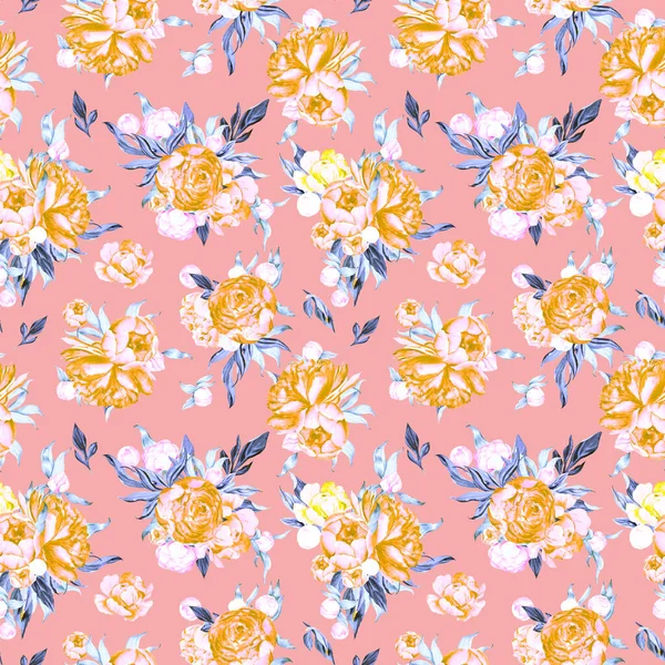 ファブリックのための水彩ほこりっぽいピンクの花のシームレスなパターン 水彩牡丹パターンは アパレル 保育園 包装紙 家の装飾のための花の背景を繰り返します ストックフォト