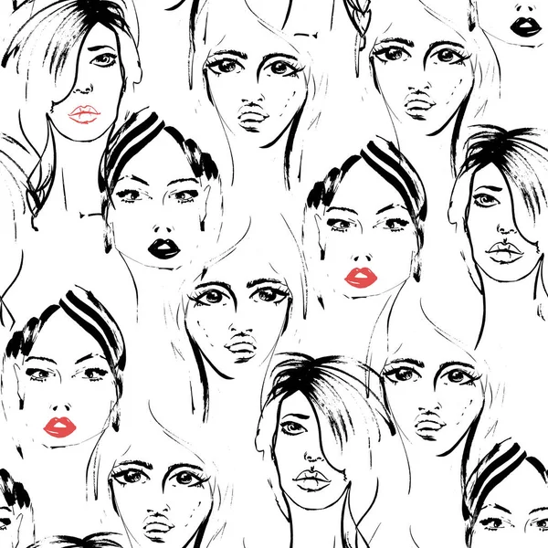 Women faces pattern, Women graphic  fashion pattern background. Feminism printable, fashion women facial expression. Women inspirational background for web, packaging, cosmetic, paper craft