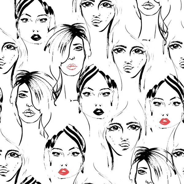 Women faces pattern, Women graphic  fashion pattern background. Feminism printable, fashion women facial expression. Women inspirational background for web, packaging, cosmetic, paper craft