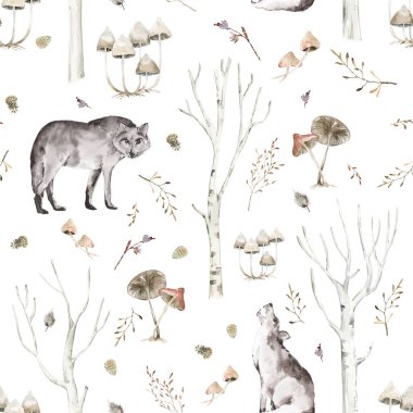 Kumaş, suluboya orman hayvanları, dikişsiz dijital kağıt, şirin hayvanlar çocuk dekorasyonu, tekstil, ambalaj kağıdı için desenleri tekrarlıyor.
